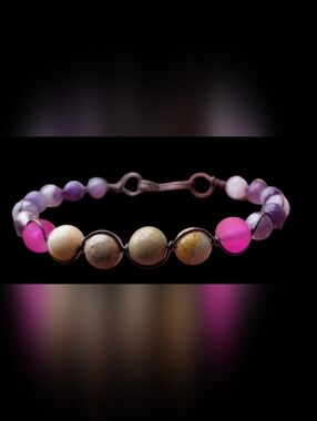 Handcrafted Oxidized Copper & St9ne Bead Bracelet